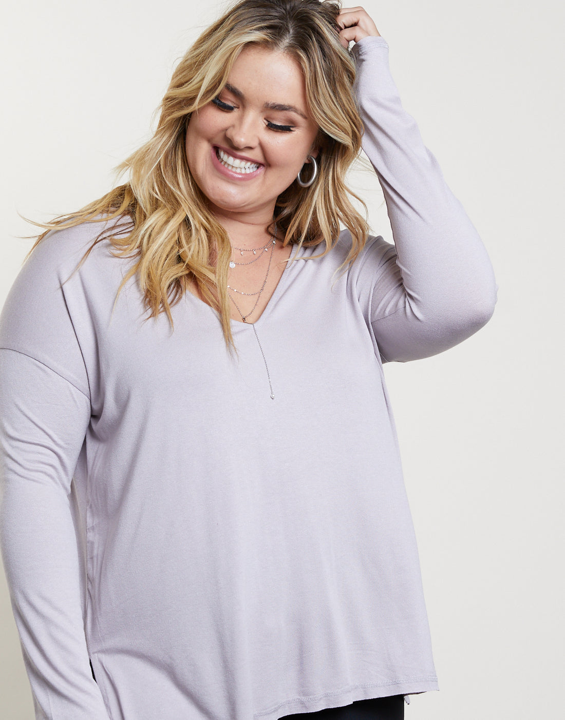 Curve Cozy Long Sleeve Tee Plus Size Tops Lilac 1XL -2020AVE