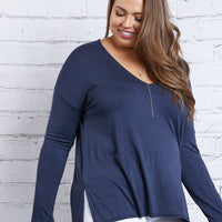 Curve Cozy Long Sleeve Tee Plus Size Tops Navy 1XL -2020AVE