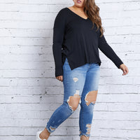 Curve Cozy Long Sleeve Tee Plus Size Tops Black 1XL -2020AVE