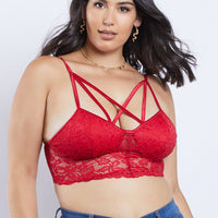 Curve Crossover Lace Bralette Plus Size Intimates Red 1XL -2020AVE
