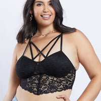 Curve Crossover Lace Bralette Plus Size Intimates Black 1XL -2020AVE