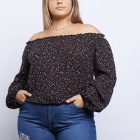 Curve Darling Dainty Floral Print Top Plus Size Tops Black 1XL -2020AVE