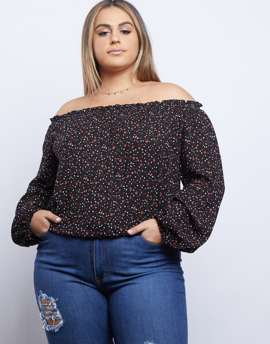 Curve Darling Dainty Floral Print Top Plus Size Tops Black 1XL -2020AVE