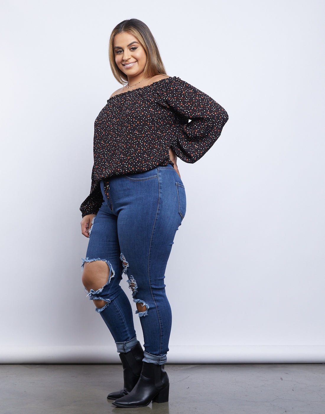 Curve Darling Dainty Floral Print Top Plus Size Tops -2020AVE