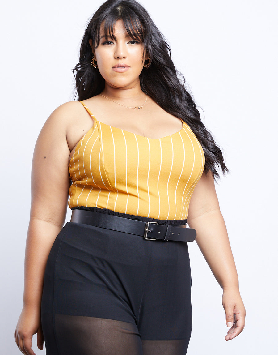 Curve Day Trip Striped Tank Plus Size Tops Mustard 1XL -2020AVE