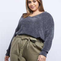 Curve Daydreamer Chenille V Neck Sweater Plus Size Tops Charcoal 1XL -2020AVE