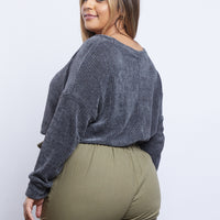 Curve Daydreamer Chenille V Neck Sweater Plus Size Tops -2020AVE