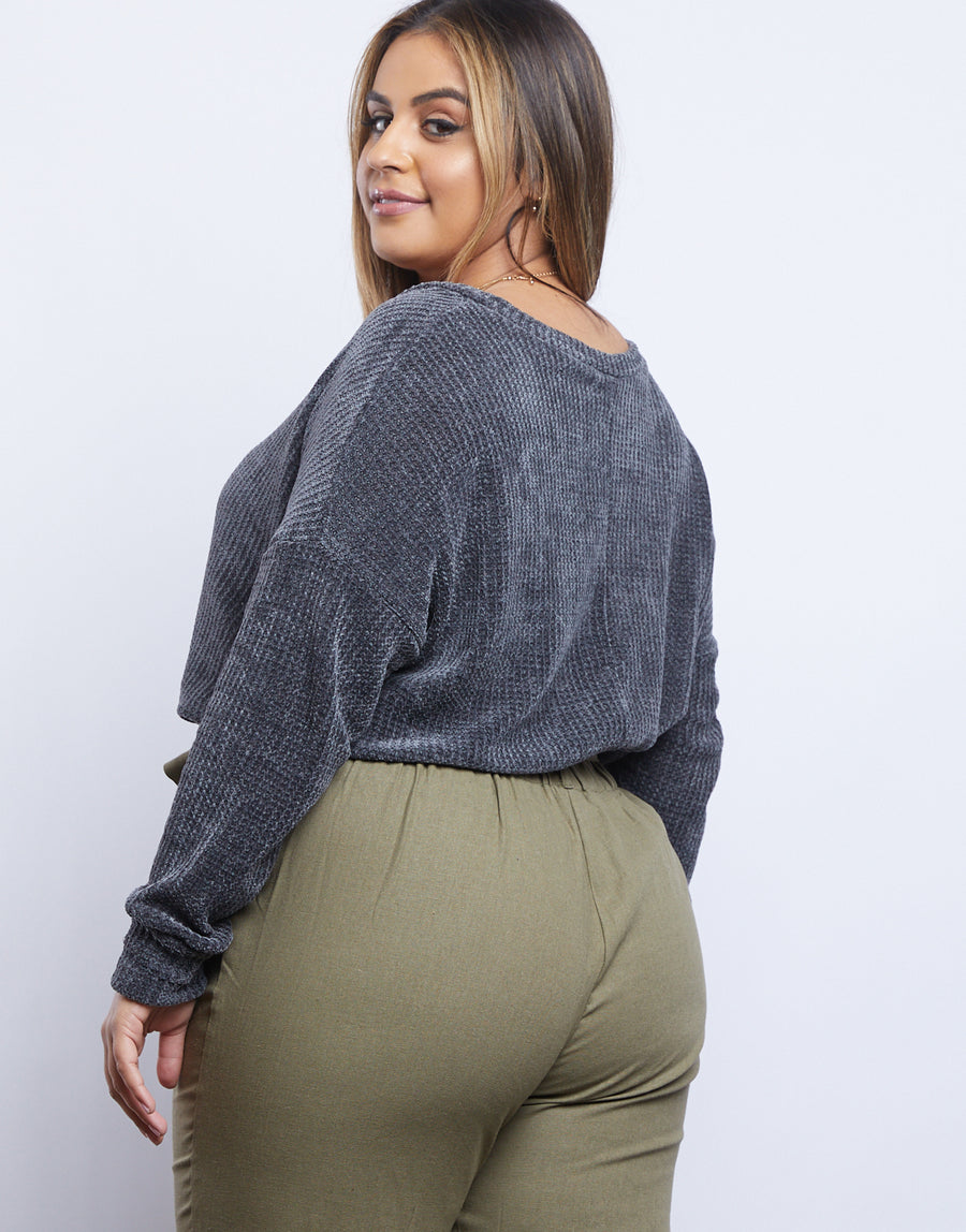 Curve Daydreamer Chenille V Neck Sweater Plus Size Tops -2020AVE