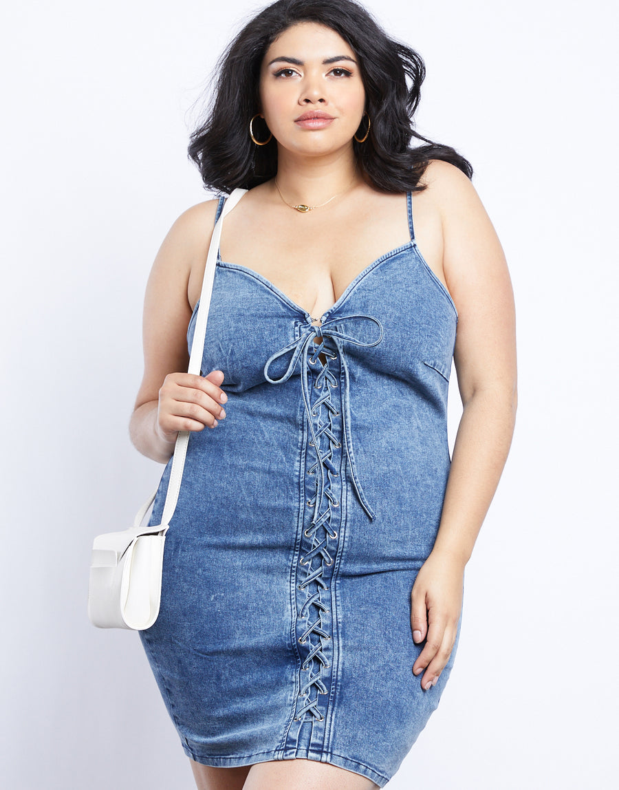 Plus Size Denim Dreams Lace Up Dress - plus size womens trendy clothing 2020AVE Plus Size Denim Dreams Lace Up Dress - plus size womens trendy clothing 2020AVE