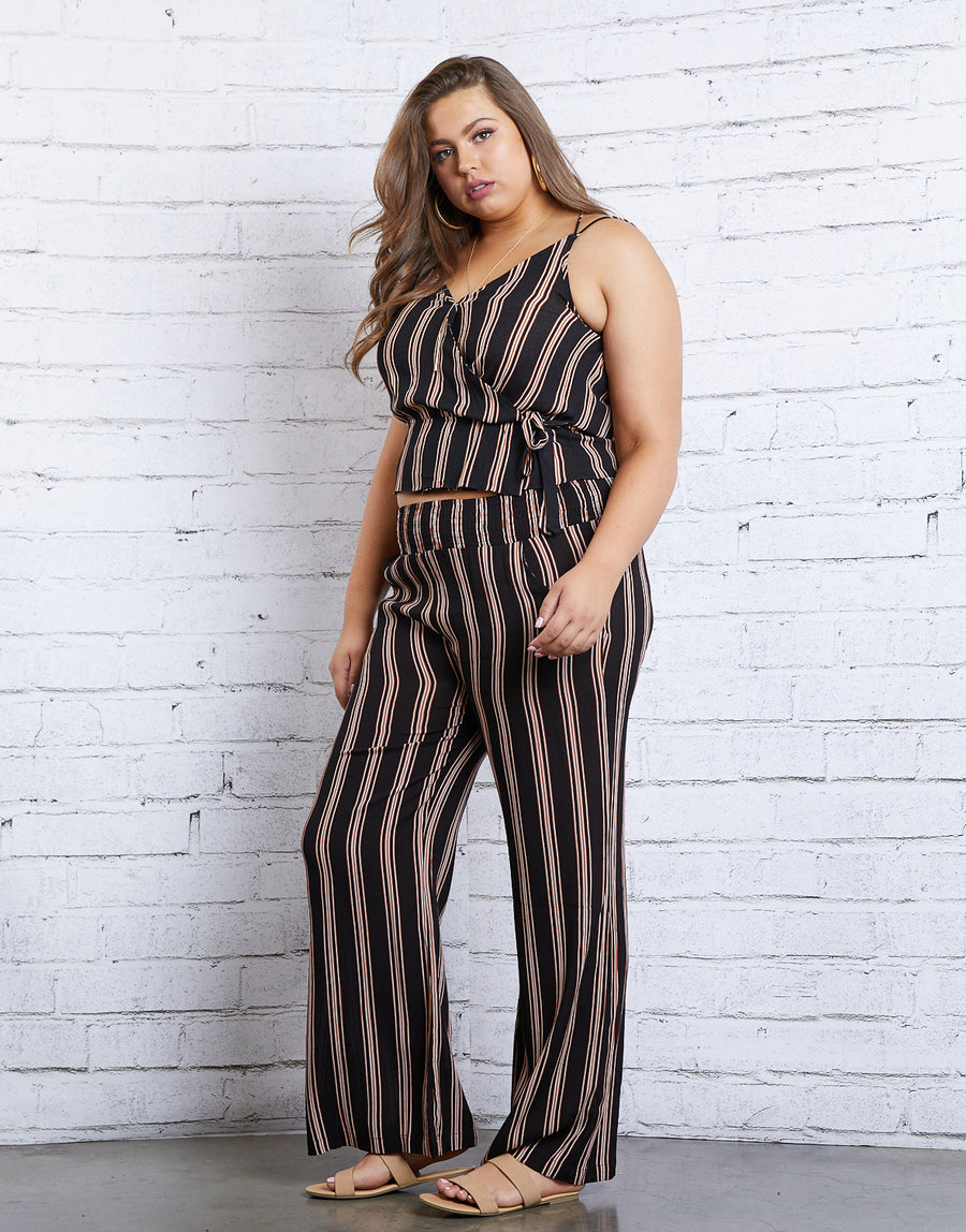 Curve Downtown Feels Striped Pants Plus Size Bottoms -2020AVE