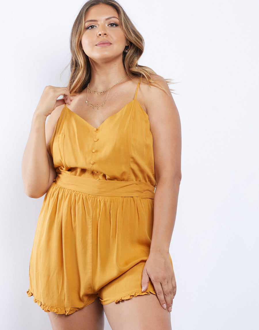 Curve Effortless Woven Romper Plus Size Rompers + Jumpsuits Mustard 1XL -2020AVE