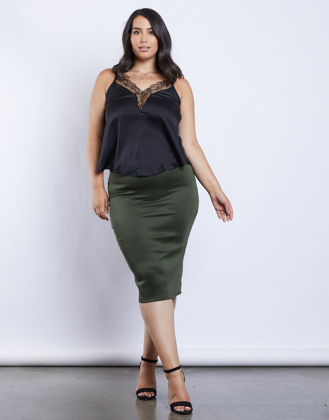 Curve Essential Bodycon Skirt Plus Size Bottoms Olive 1XL -2020AVE
