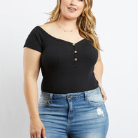 Curve Every Day Off The Shoulder Bodysuit Plus Size Tops Black 1XL -2020AVE