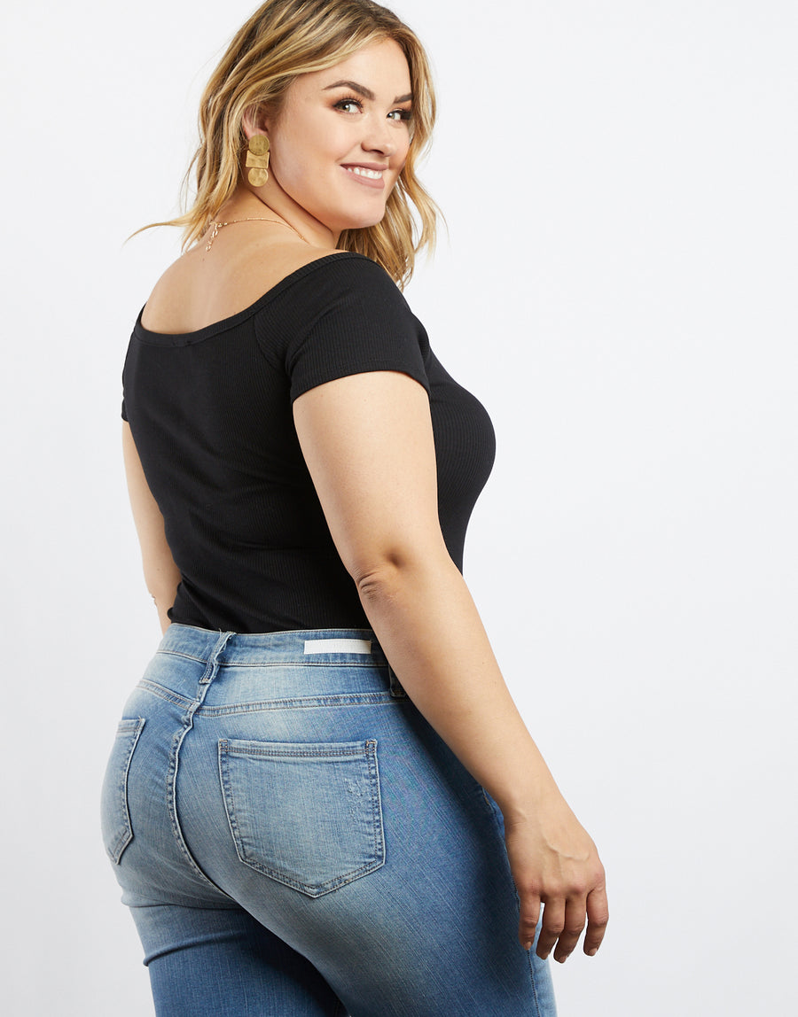 Curve Every Day Off The Shoulder Bodysuit Plus Size Tops -2020AVE