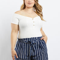 Curve Every Day Off The Shoulder Bodysuit Plus Size Tops Ivory 1XL -2020AVE