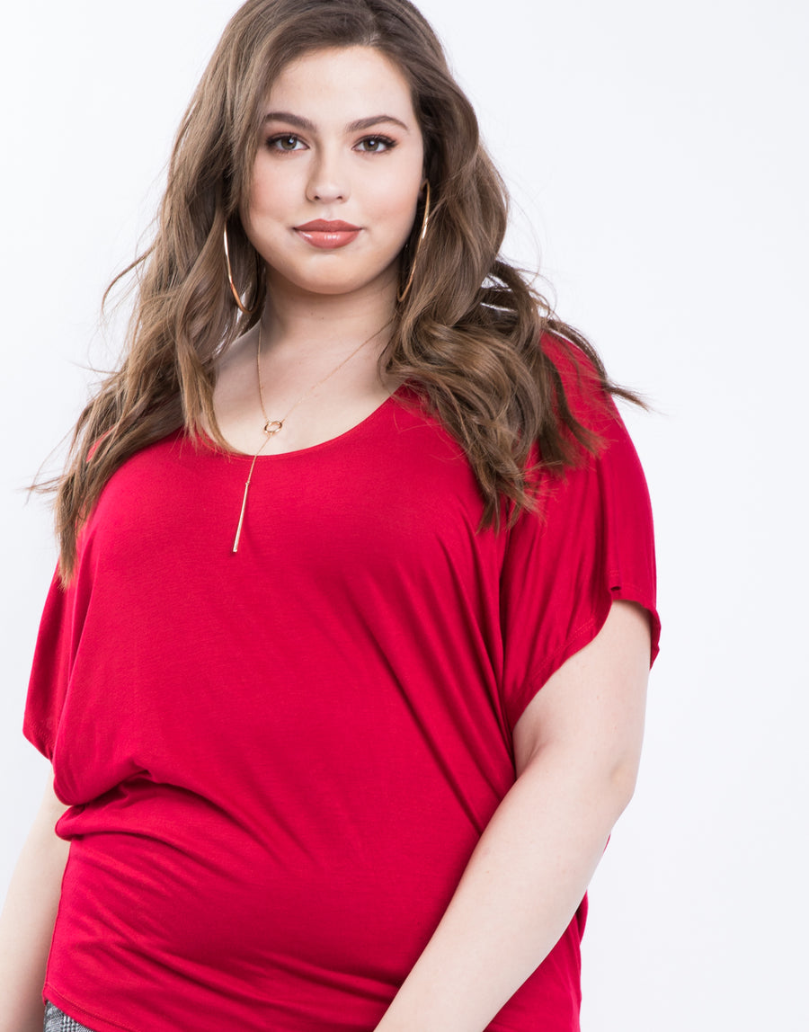 Curve Basic Everyday Top Plus Size Tops Red 1XL -2020AVE