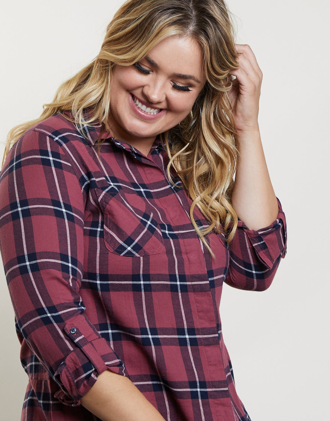 Curve Fall Back Plaid Top Plus Size Tops -2020AVE