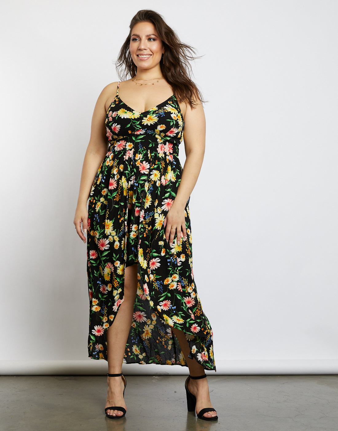 Curve Floral Days Maxi Dress Plus Size Dresses Black 1XL -2020AVE