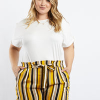 Curve Freya Multicolored Striped Shorts Plus Size Bottoms Mustard 1XL -2020AVE