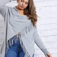 Curve Fringe Draped Sweater Plus Size Tops Light Gray 1XL -2020AVE