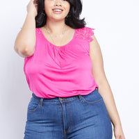 Curve Gillian Lace Sleeve Tee Plus Size Tops Magenta 1XL -2020AVE