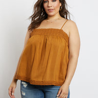 Curve Hailey Embroidered Tank Plus Size Tops Mustard 1XL -2020AVE