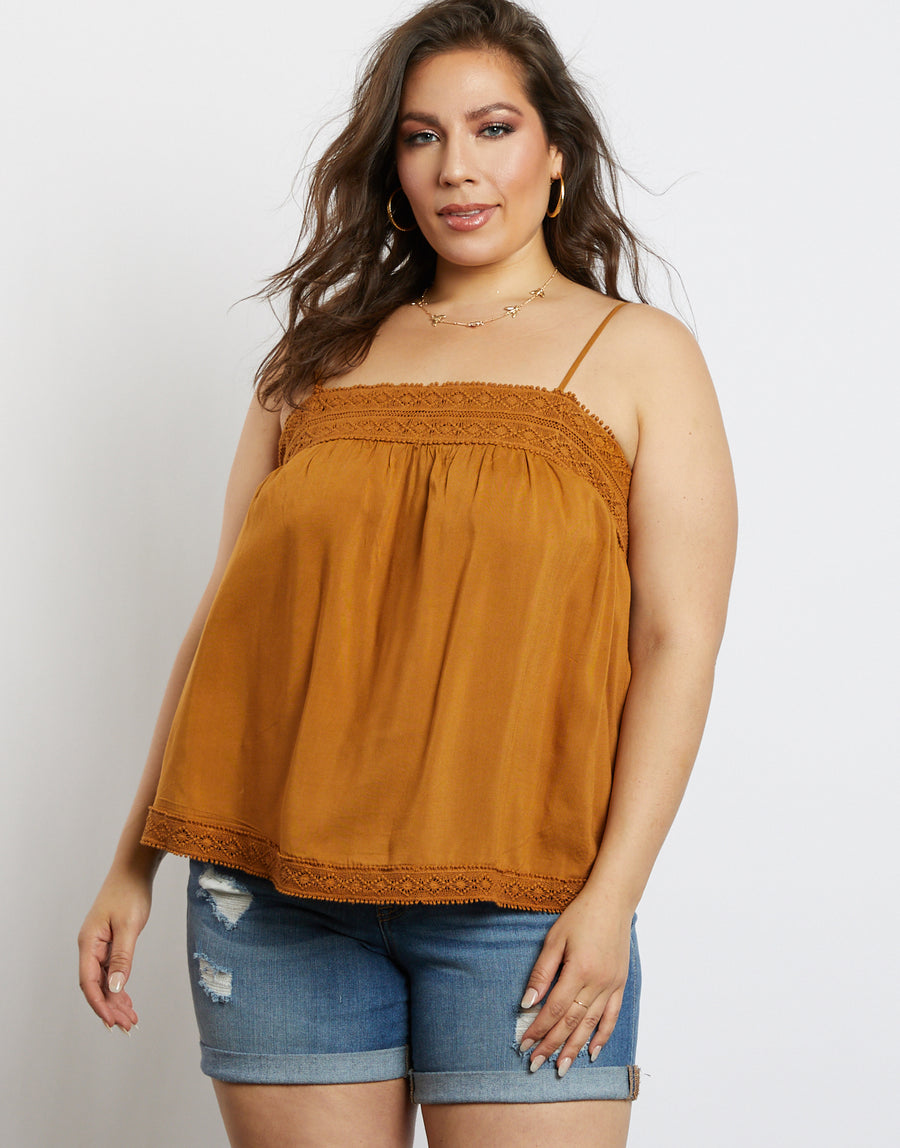 Curve Hailey Embroidered Tank Plus Size Tops Mustard 1XL -2020AVE