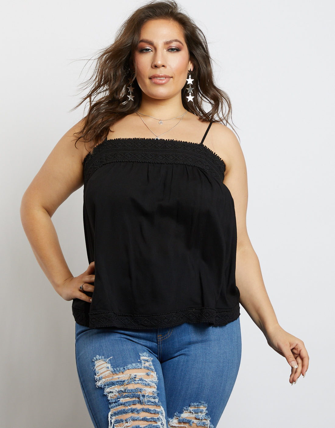 Curve Hailey Embroidered Tank Plus Size Tops Black 1XL -2020AVE