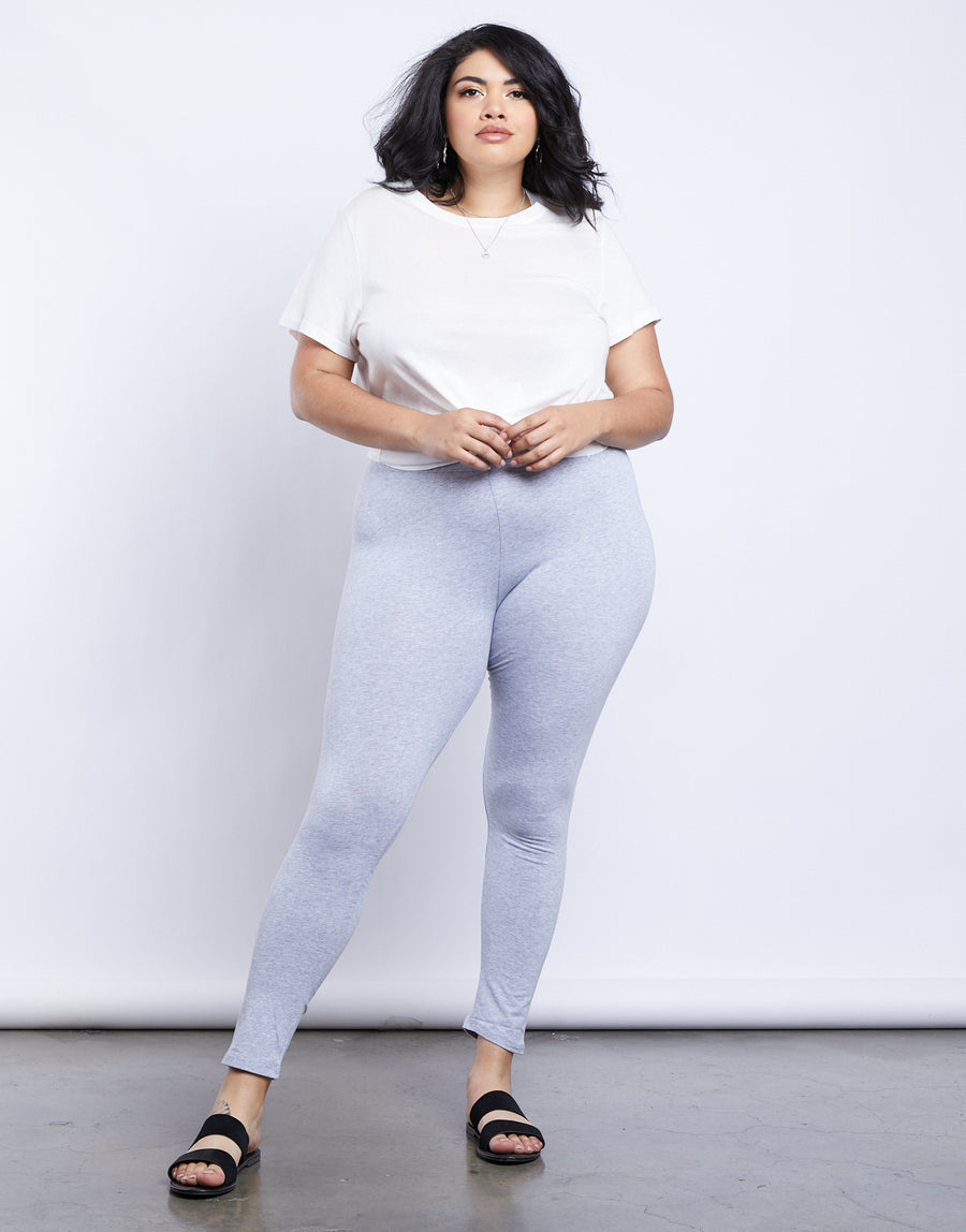 Curve Here And There Leggings Plus Size Bottoms Heather Gray 1XL -2020AVE
