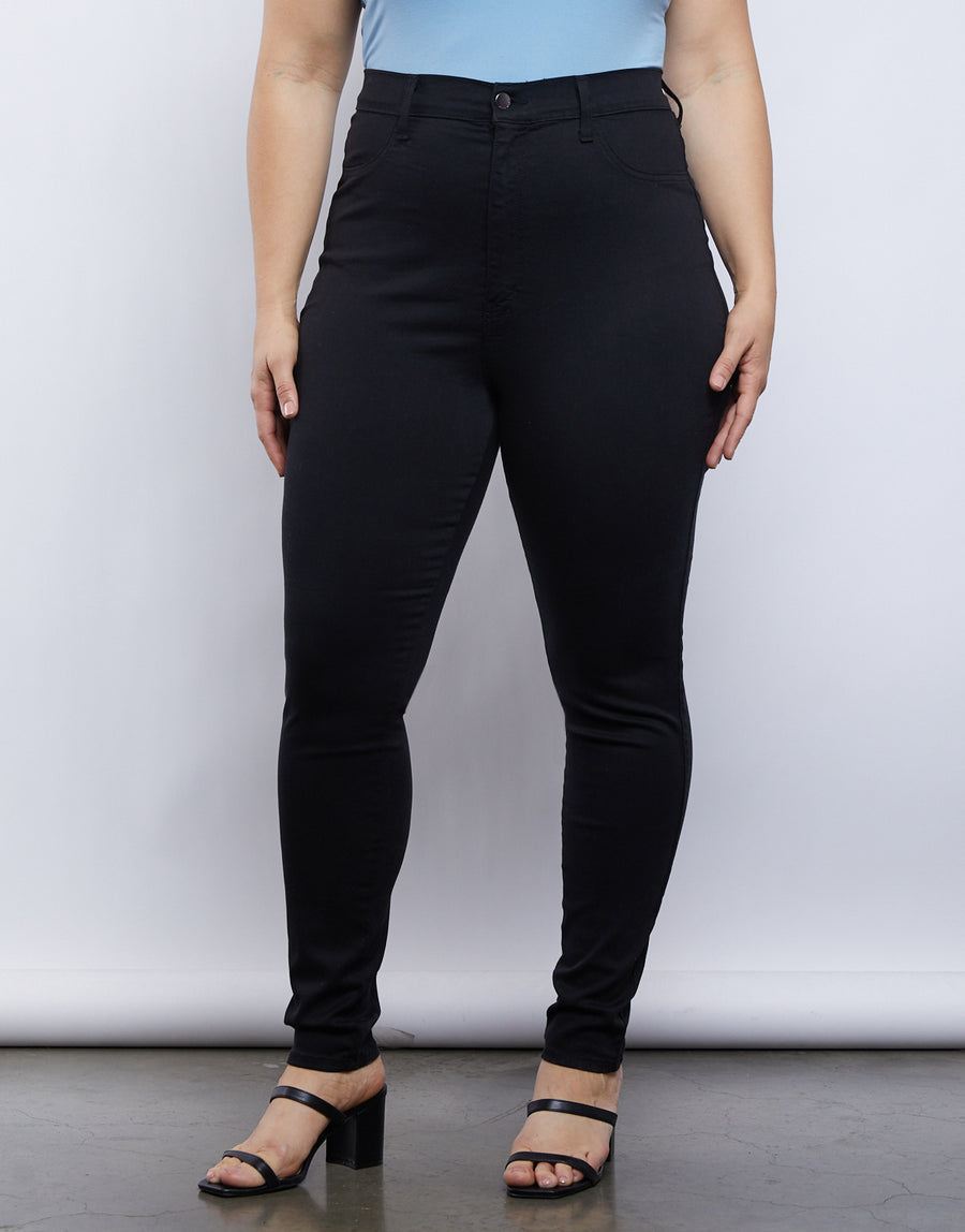 Curve High Rise Jeans Plus Size Bottoms Black 1XL -2020AVE