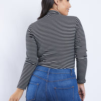 Curve Izzy Striped Mock Neck Bodysuit Plus Size Tops -2020AVE
