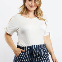 Curve Jolie Tie Sleeves Tee Plus Size Tops White 1XL -2020AVE