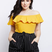 Curve Kaylie Off-The-Shoulder Bodysuit Plus Size Tops Yellow 1XL -2020AVE