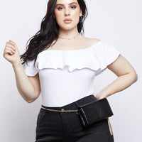 Curve Kaylie Off-The-Shoulder Bodysuit Plus Size Tops White 1XL -2020AVE