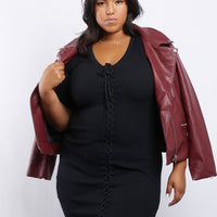 Curve Lace Up Ribbed Knit Dress Plus Size Dresses Black 1XL -2020AVE