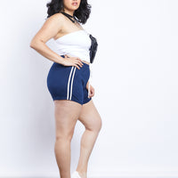 Curve Lacy Striped Sporty Shorts Plus Size Bottoms -2020AVE