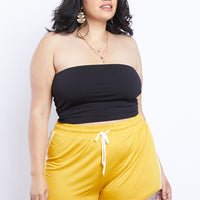 Curve Lacy Striped Sporty Shorts Plus Size Bottoms Mustard 1XL -2020AVE