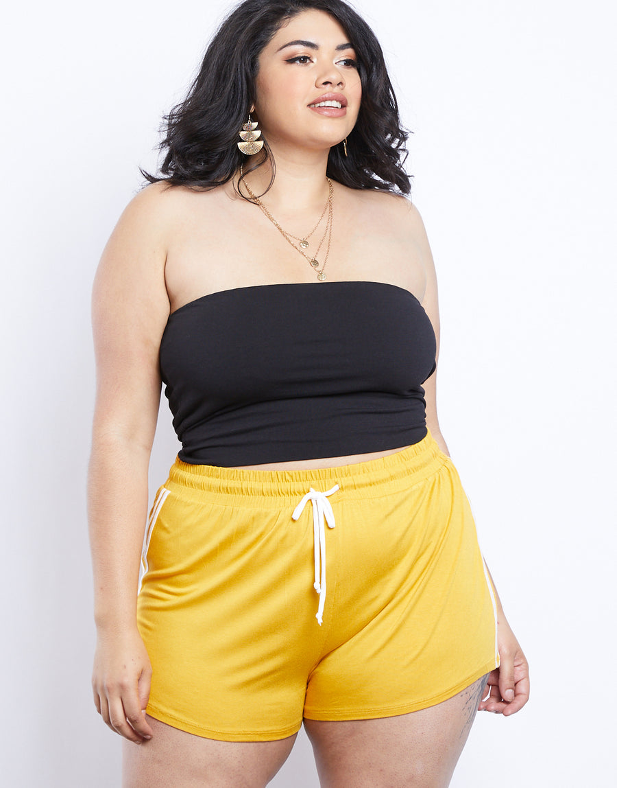 Curve Lacy Striped Sporty Shorts Plus Size Bottoms Mustard 1XL -2020AVE