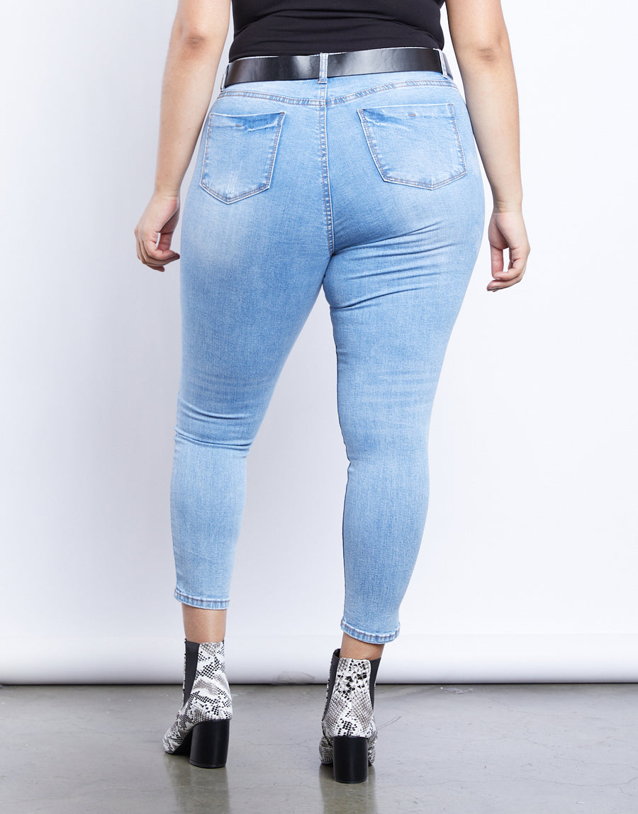 Curve Light And Easy Distressed Jeans Plus Size Bottoms -2020AVE