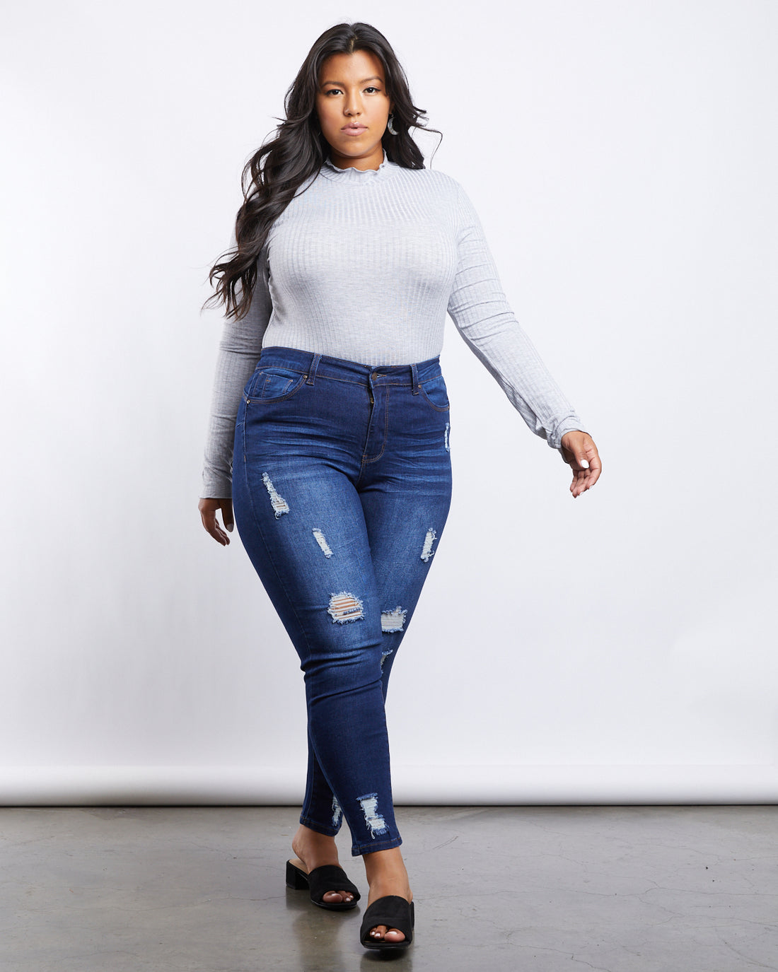 Curve Lilia Ripped Jeans Plus Size Bottoms Dark Blue 14 -2020AVE