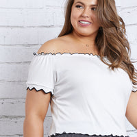 Curve Making Waves Off The Shoulder Top Plus Size Tops Off White 1XL -2020AVE