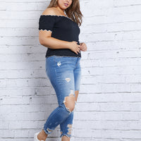 Curve Making Waves Off The Shoulder Top Plus Size Tops -2020AVE