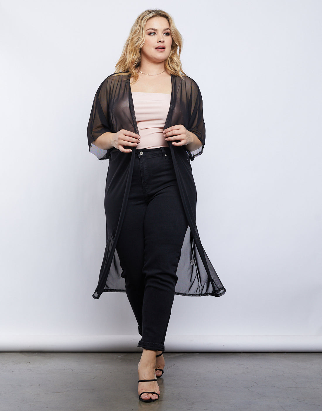 Curve Mesh Overlay Cardigan Plus Size Outerwear Black 1XL -2020AVE