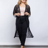 Curve Mesh Overlay Cardigan Plus Size Outerwear Black 1XL -2020AVE
