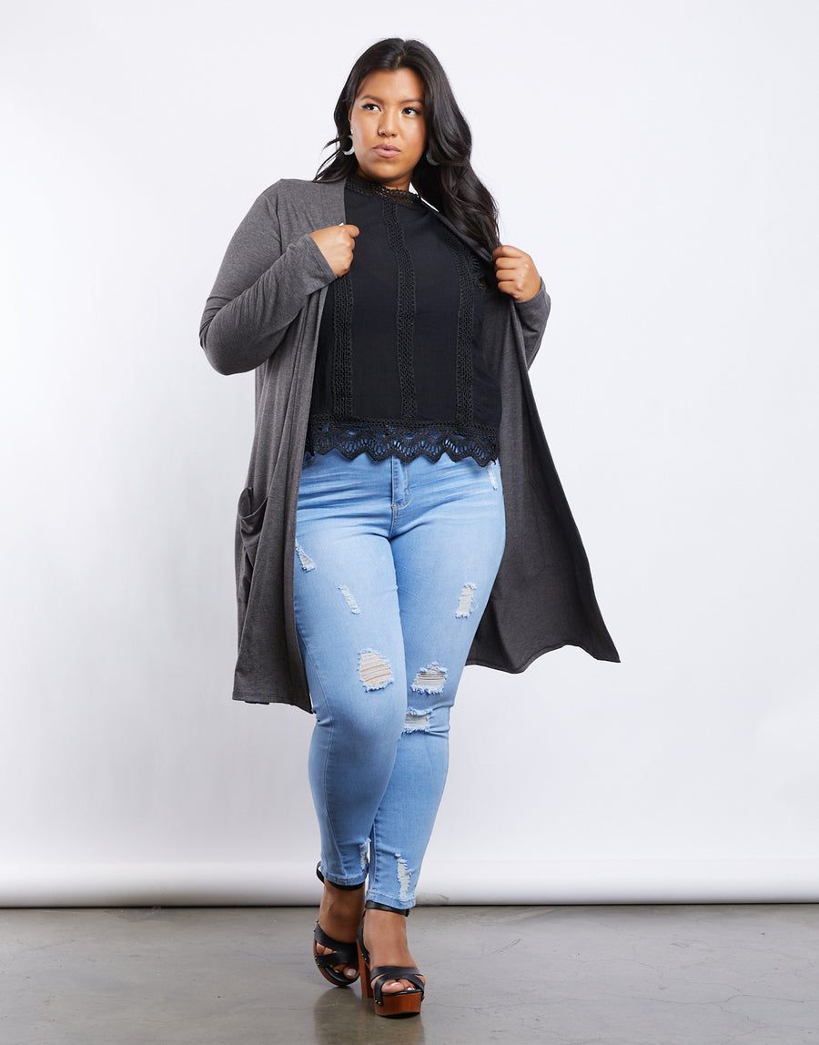 Curve Monica Knit Cardigan Plus Size Outerwear Charcoal 1XL -2020AVE
