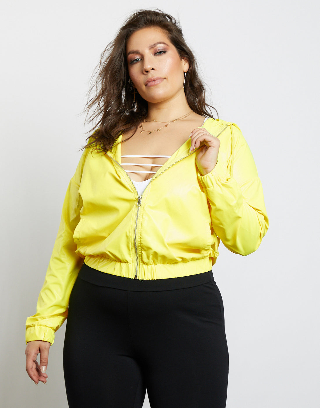 Curve On the Way Windbreaker Jacket Plus Size Outerwear Neon Yellow 1XL -2020AVE