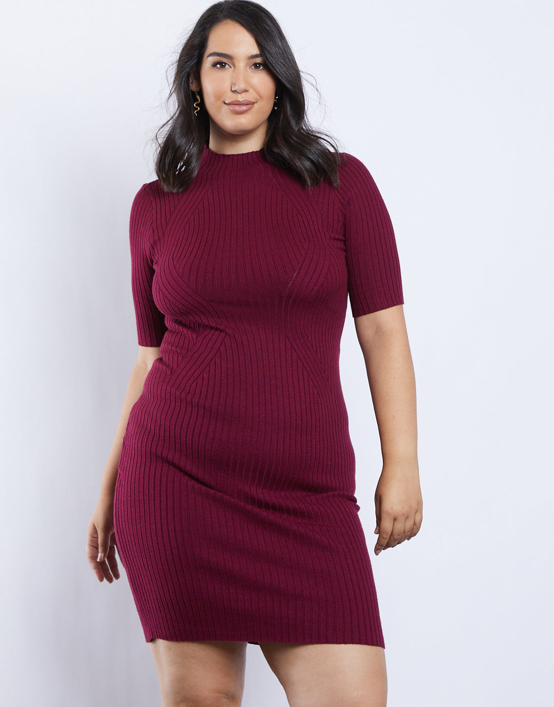 Curve Phoebe Sweater Dress Plus Size Dresses Burgundy 1XL -2020AVE