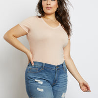 Curve Plain and Simple V-neck Tee Plus Size Tops Blush 1XL -2020AVE