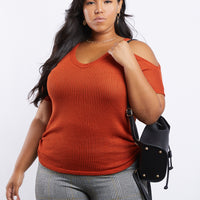 Curve Renee Cold Shoulder Knit Top Plus Size Tops Rust 1XL -2020AVE