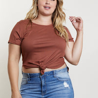 Curve Ribbed Side Slit Top Plus Size Tops Brown 1XL -2020AVE